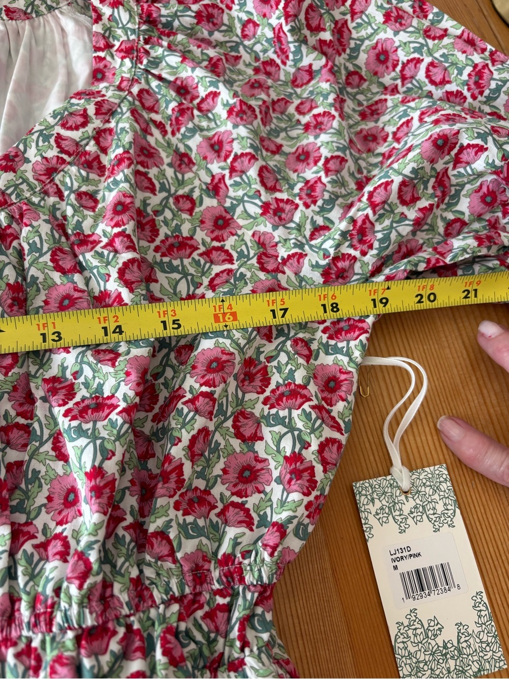 NWT HYACINTH HOUSE RED DAHLIA DOROTHY MINI DRESS MEDIUM RED GREEN FLORAL - Picture 6 of 10